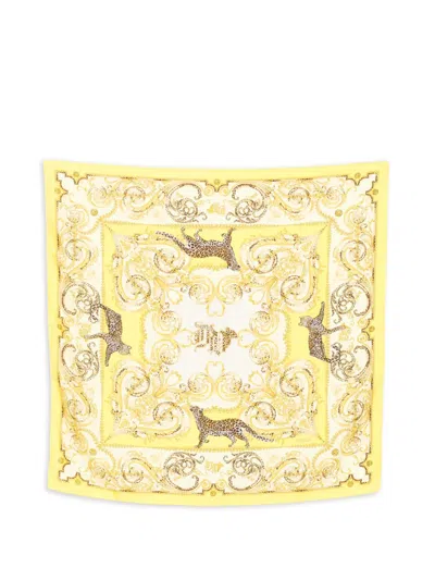 Pre-owned Versace 1990s Leopard-print Scarf In Yellow