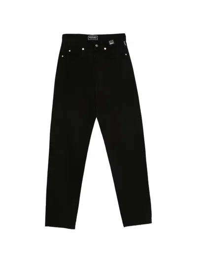 Pre-owned Versace 1990s Logo-patch Trousers In Black