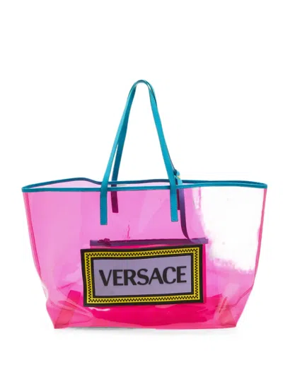 Pre-owned Versace 1990s Logo-patch Tote Bag In Pink