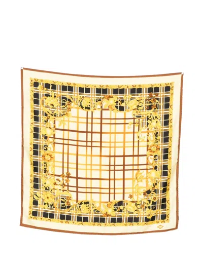 Pre-owned Versace 1990s Silk Scarf In Yellow