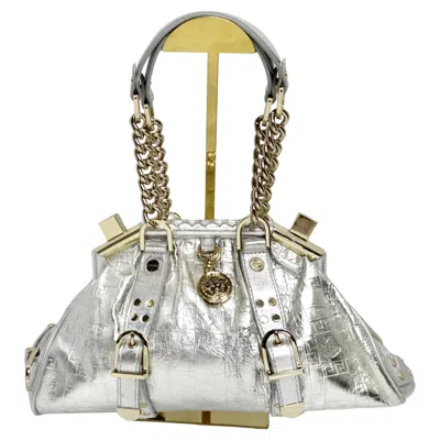 Pre-owned Versace 1990s Silver Leather Medusa Shoulder Bag