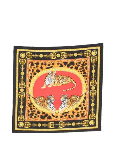 Pre-owned Versace 1990s Tiger-print Handkerchief In Black
