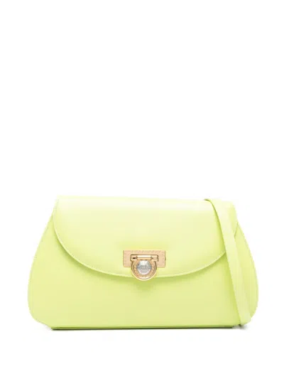 Pre-owned Versace 1990s Turn-lock Leather Clutch Bag In Green