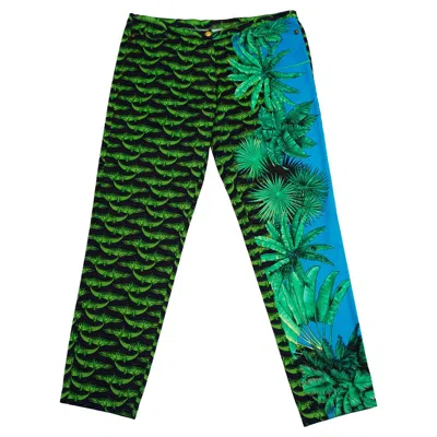Pre-owned Versace 1990s  Alligator And Palm Tree Print Jeans In Blue