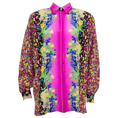 Pre-owned Versace 1990s  Gv Versatile Couture Floral Silk Blouse In Pink