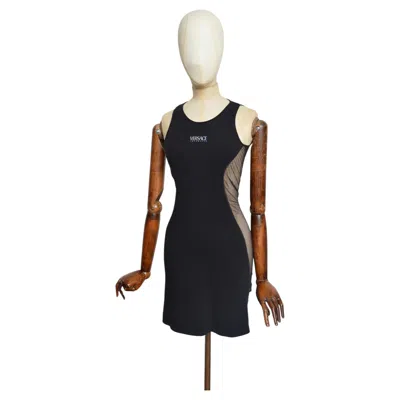 Pre-owned Versace 1990�s  Intensive Black Mesh Sporty Body Con Mini Dress