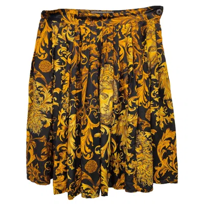 Pre-owned Versace 1990s  Jeans By Gianni  Black Gold Baroque Silk Skirt Size 40it