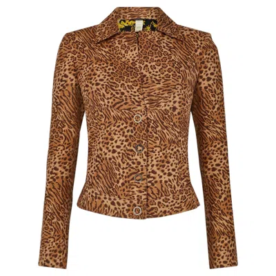 Pre-owned Versace 1990s  Leopard Print Silk Jacket In Brown
