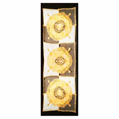 Pre-owned Versace 1990s  Medusa Medallion Chequered Chiffon Silk Scarf In Sand