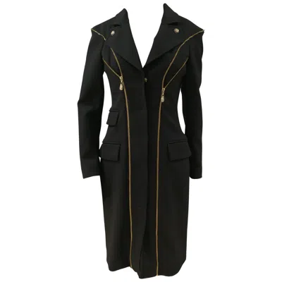 Pre-owned Versace 1990s  Women's Black Wool Coat With Gold Medusa Buttons