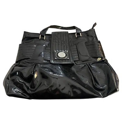 Pre-owned Versace 1990s Vintage Black Leather And Plastic Medusa Hand-bag By Gianni