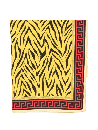 Pre-owned Versace 1990s Zebra-print Greca Scarf In Yellow
