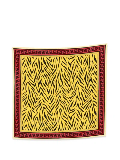 Pre-owned Versace 1990s Zebra-print Silk Scarf In Yellow