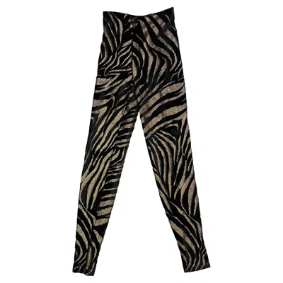 Pre-owned Versace 1992 Gianni  Gold Glitter Animal Pattern Stretch Black Velvet Leggings