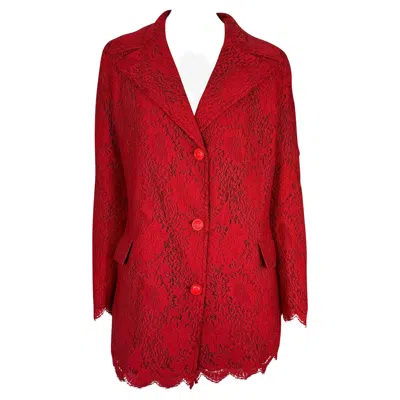 Pre-owned Versace 1996 Gianni  Red Lace Overlay Monochrome Medusa Coat It38