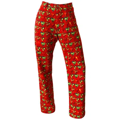 Pre-owned Versace 1997  Jeans Heart Printed Pants In Red