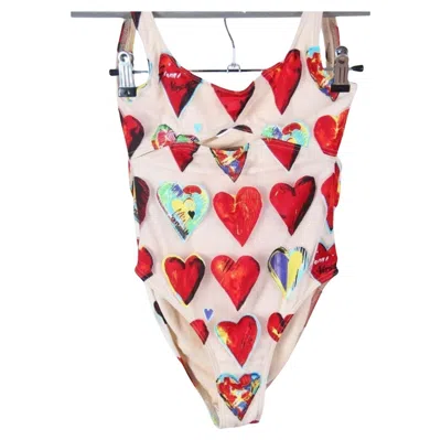 Pre-owned Versace 1997  Mare Vintage One-piece Swimsuit Hearts Print Rare Collector Runway In Brown