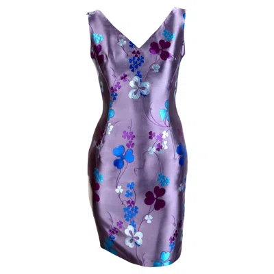 Pre-owned Versace 1998 Atelier  Haute Couture Silk Floral Mini Runway Dress In Gray