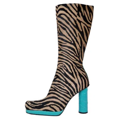 Pre-owned Versace 1999 Vintage Gianni  Runway Animal Print Fur And Lizard Boots 36.5 Nwt In Black