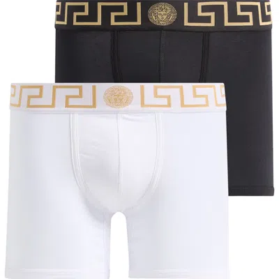Versace 2-pack Greca Border Stretch Cotton Boxer Briefs In Multi