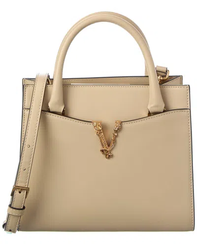 Versace 2 Way Leather Tote In Brown