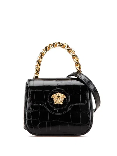Pre-owned Versace 2000-2024 Mini Croc Embossed La Medusa Satchel