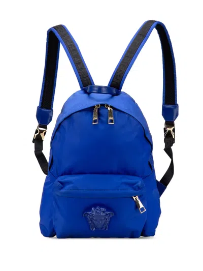 Pre-owned Versace 2000-2025 Nylon Medusa Backpack In Blue