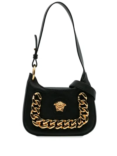 Pre-owned Versace 2000-2025 Small Leather La Medusa Chain Hobo Crossbody Bag