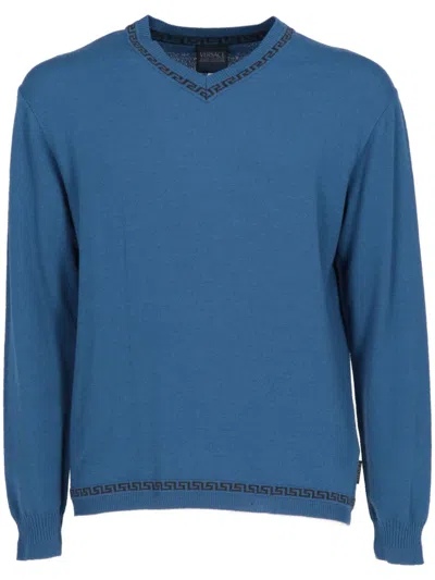 Pre-owned Versace 2000 Greca Sweater In Blue