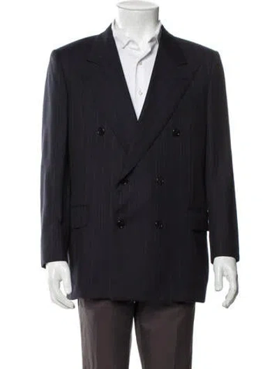 Pre-owned Versace 2000's Striped Blazer In Blue