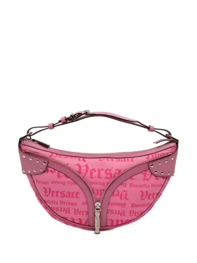 Pre-owned Versace 2000-2026 Canvas Gothic Logo Repeat Handbag In Pink