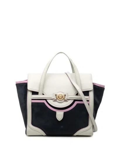 Pre-owned Versace 2000-2026 Suede And Goatskin Signature Satchel In Black