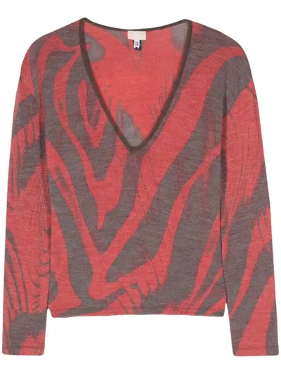 Pre-owned Versace 2000s Abstract-pattern Knitted Jumper In Red