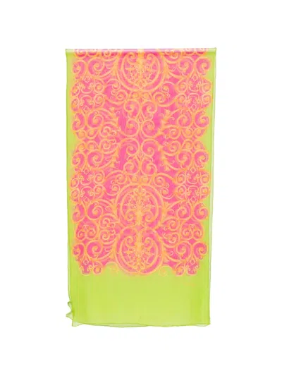 Pre-owned Versace 2000s Barocco Print Scarf In Green