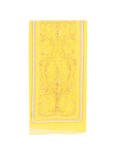 Pre-owned Versace 2000s Barocco-print Scarf In Yellow