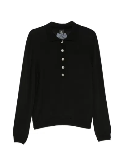 Pre-owned Versace 2000s Button-up Polo Sweater In Black
