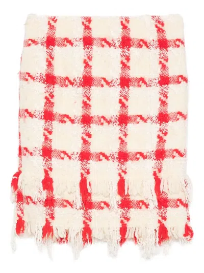 Pre-owned Versace 2000s Checked Fringed Skirt In White