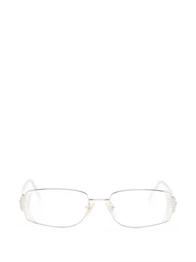 Pre-owned Versace 2000s Crystal-embellishment Glasses In Silver