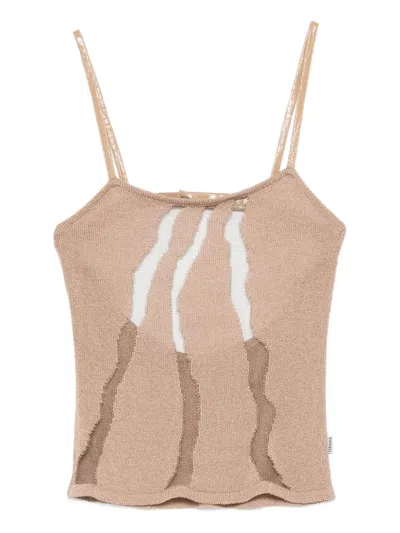Pre-owned Versace 2000s Cut-out Silk Top In Neutral