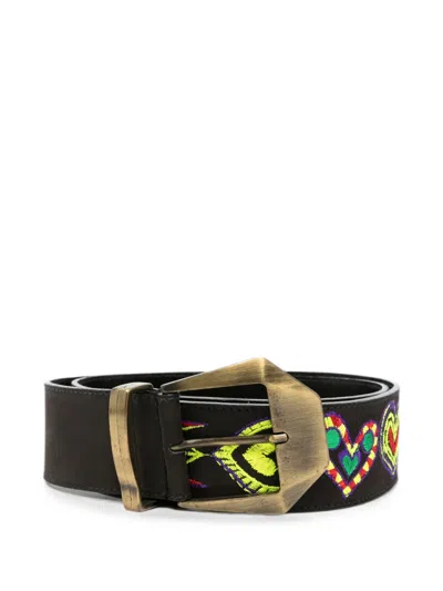 Pre-owned Versace 2000s Embroidered-detail Belt In Black