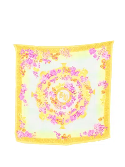Pre-owned Versace 2000s Floral-print Scarf In Yellow
