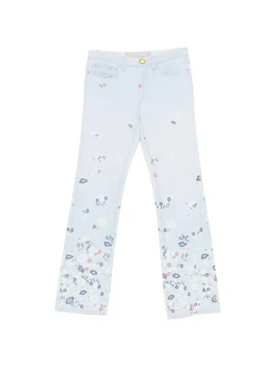 Pre-owned Versace 2000s Floral-print Trousers In Blue
