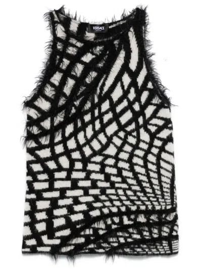 Pre-owned Versace 2000s Geometric-pattern Top In Black