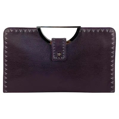 Pre-owned Versace 2000s Gianni  By Donatella Embroidered Lizard Medusa Clutch Strap Y2k In Black