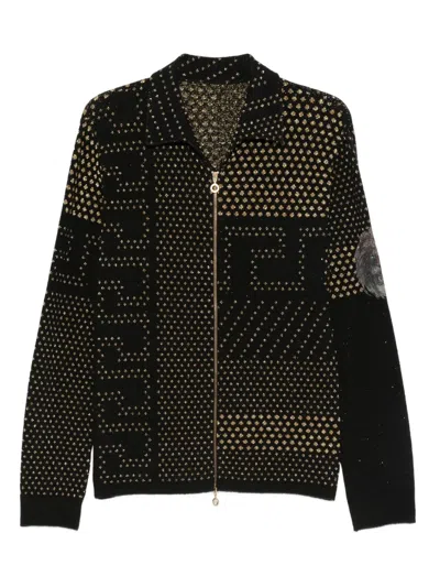 Pre-owned Versace 2000s Greca-pattern Cardigan In Black
