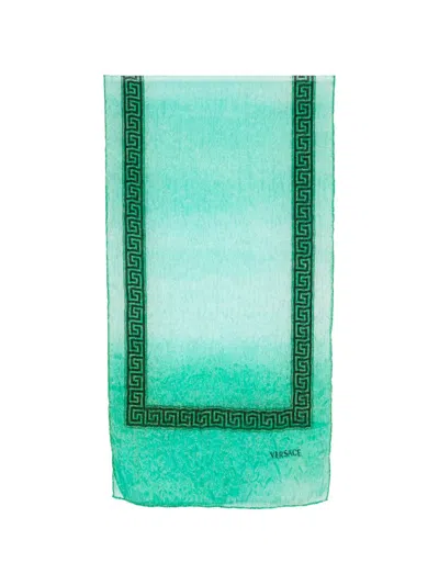 Pre-owned Versace 2000s Greca-print Scarf In Green