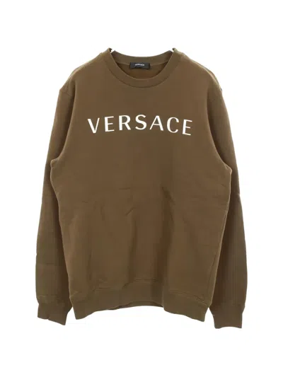 Pre-owned Versace 2000s Logo Print Sweatshirt In Brown