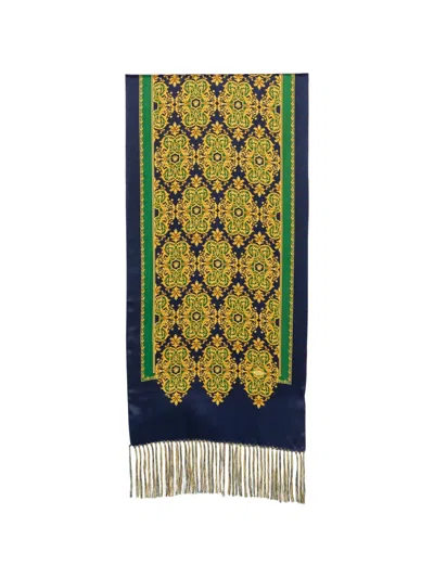 Pre-owned Versace 2000s Medusa Barocco-print Scarf In Blue