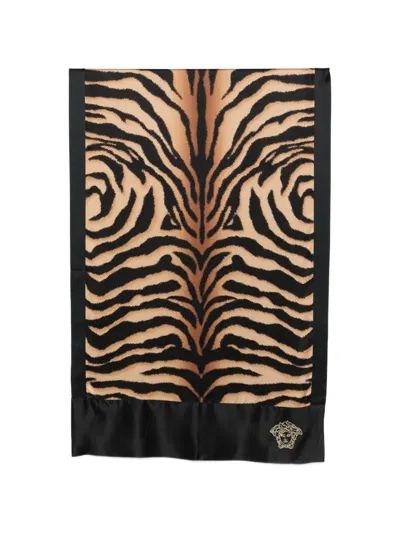 Pre-owned Versace 2000s Medusa Zebra-print Scarf In Neutral
