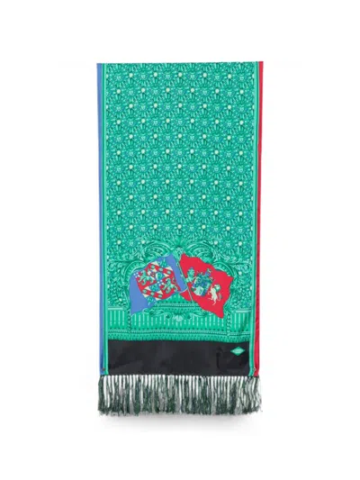 Pre-owned Versace 2000s Medusa-head Flag-print Scarf In Green
